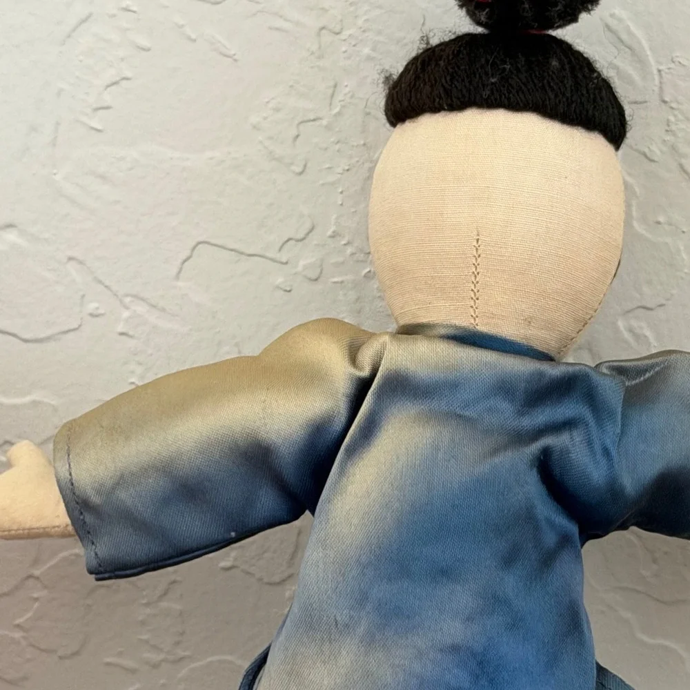 Pair Of Vintage Asian Dolls Primitive Blue Red‎ Boy and Girl Unique